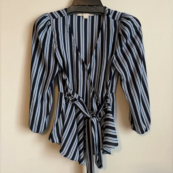 Loft Blue Striped Wrap Tie Top - Picture 4 of 9